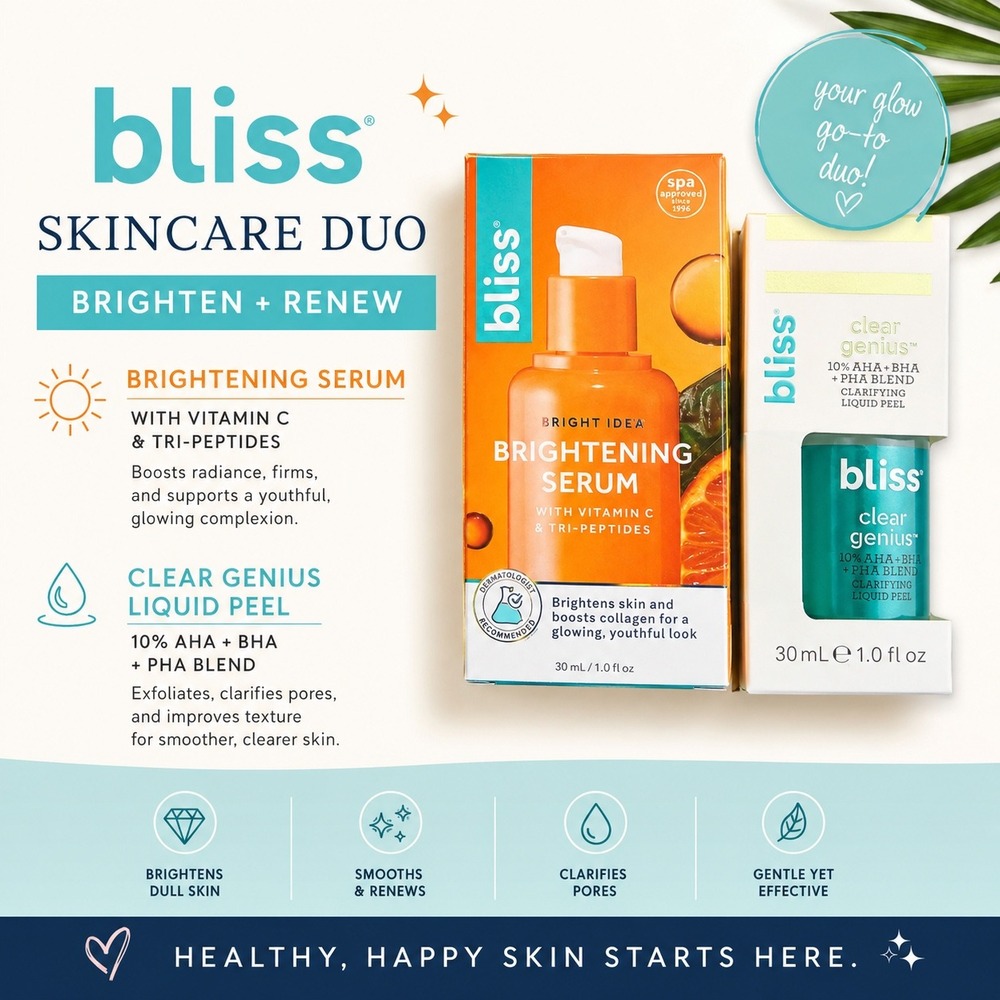 Bliss Skincare Duo Brightening Serum Vitamin C & Clear Genius Liquid Peel Set